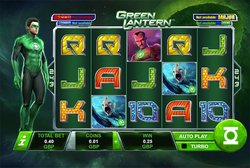 Grafica di gioco della green lantern slot di Playtech