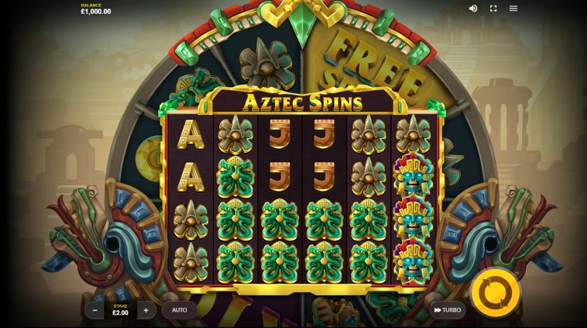 La grafica di Aztec Spins slot machine di Red Tiger Gaming.