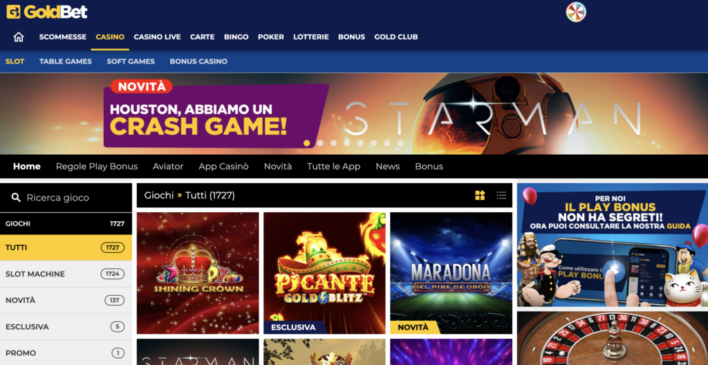 I giochi e provider di GoldBet Casino online.
