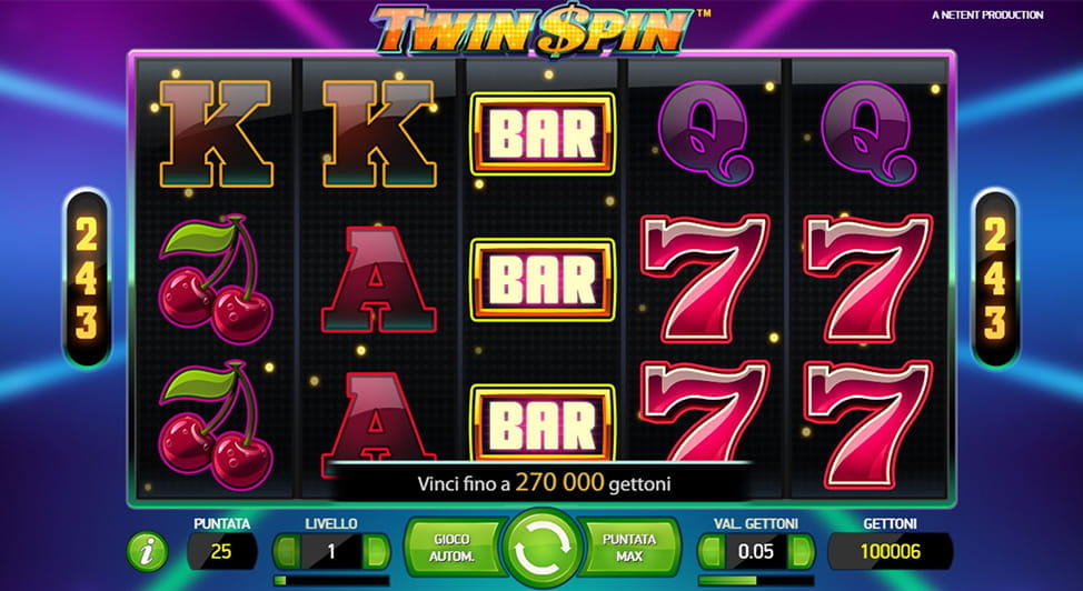 I simboli di Twin Spin slot machine di NetEnt.
