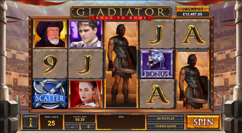 La grafica di gladiator road to rome slot.