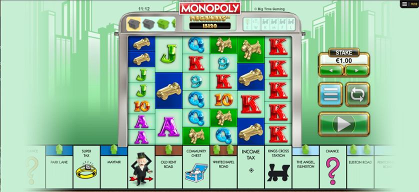 Grafica di Monopoly Megaways slot machine.
