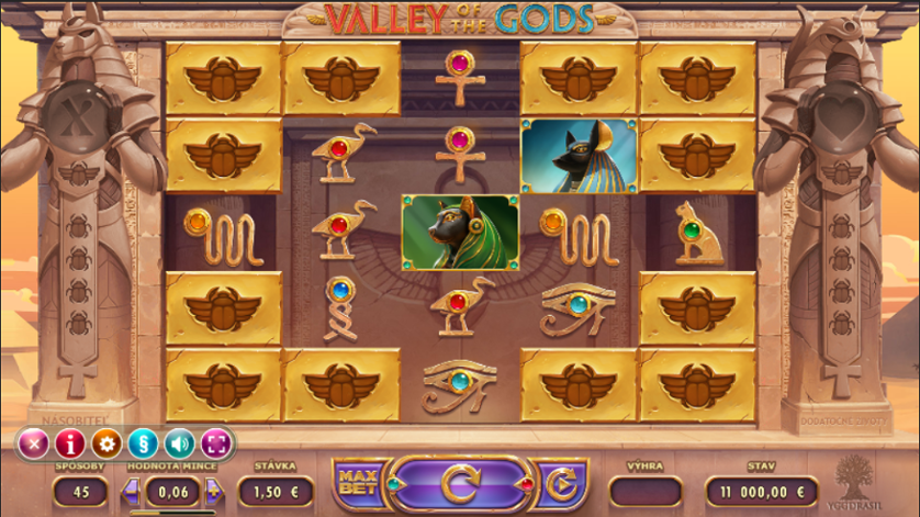 Grafica di Valley of the Gods slot machine.