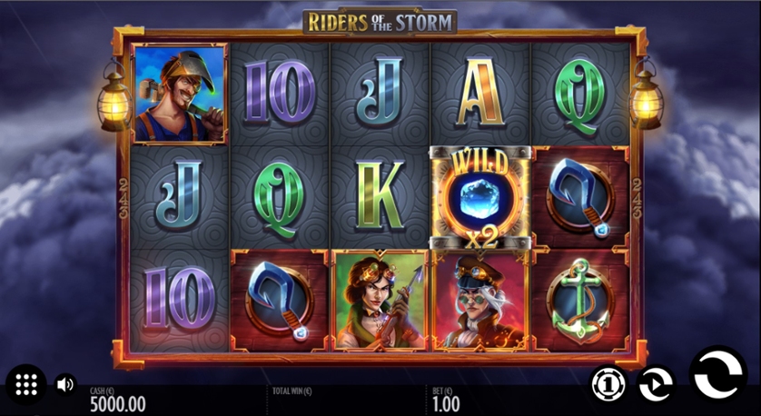La grafica di Riders on the Storm slot machine.
