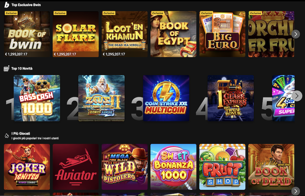 La selezioni di giochi e software presenti sul Bwin Casino